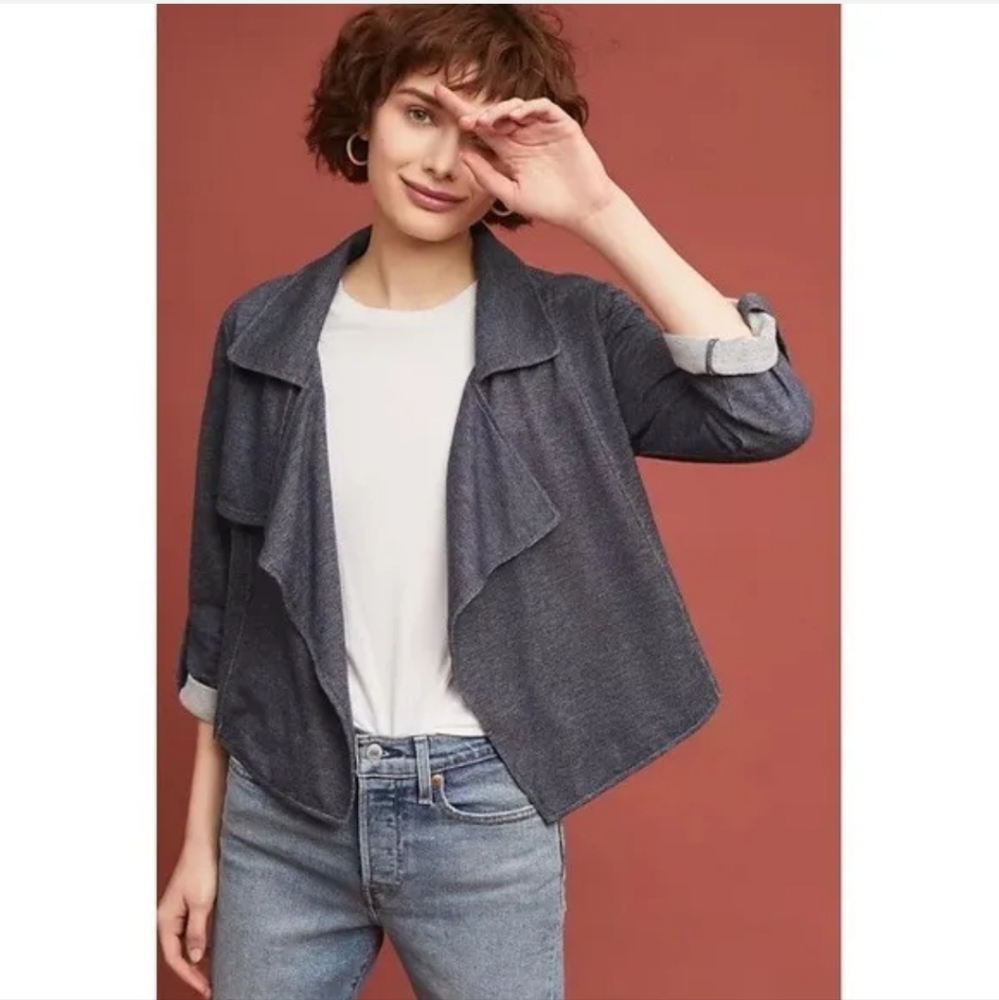 Anthropologie Dolan Chambray Open Cardigan Jacket Blue Roll Women Size S